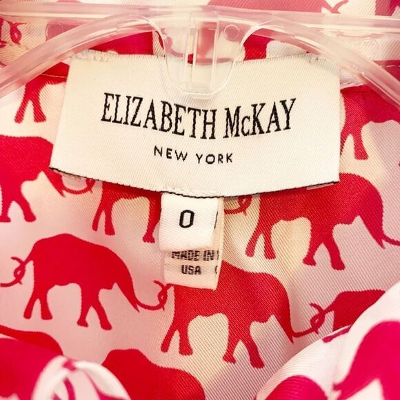 Elizabeth McKay ELIZABETH SHIRT Hot Pink Elephant Print Ruffle Blouse Top Size 0 - Picture 7 of 12
